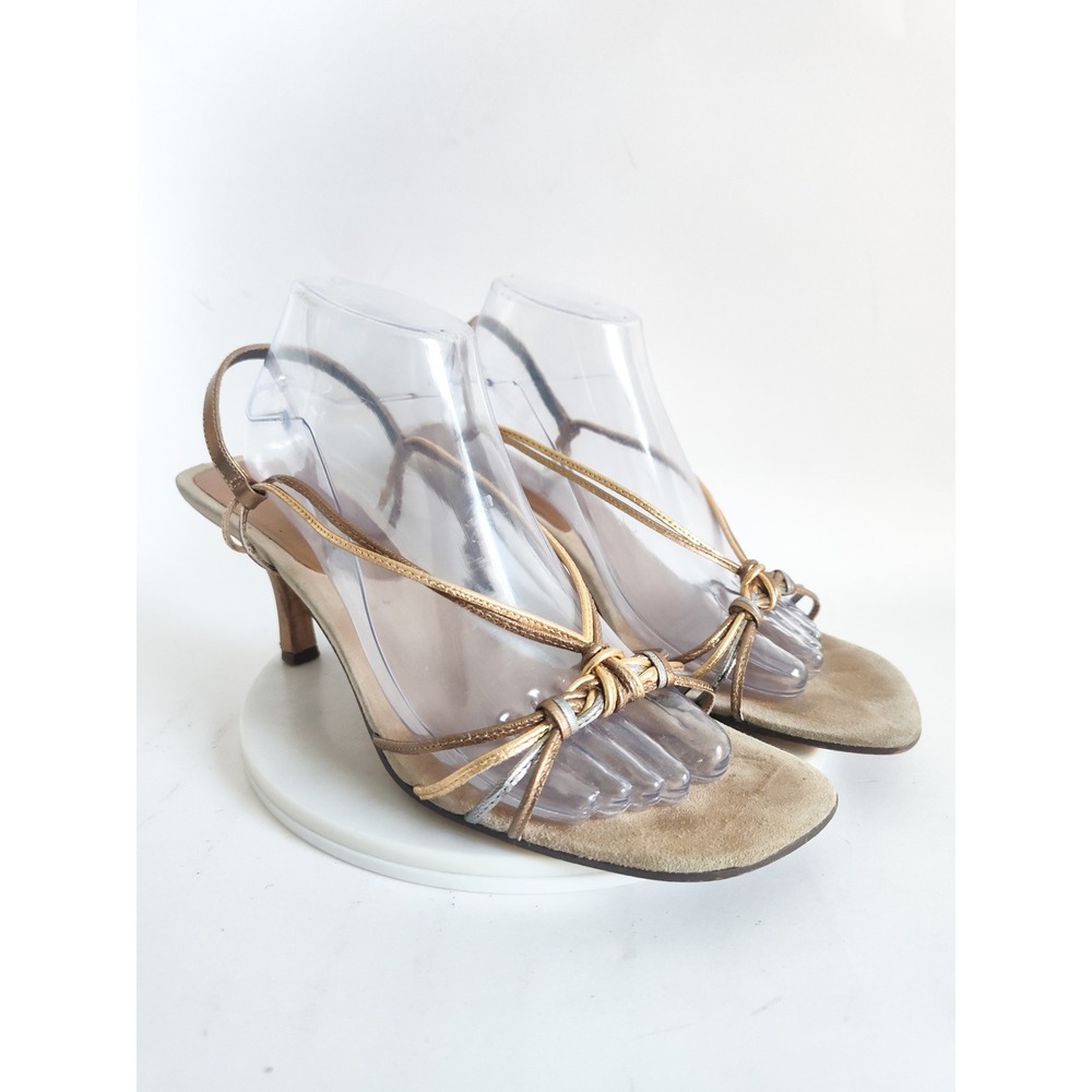 Enzo Angiolini Sandals 9.5 Y2K Kitten Heel Strappy Gold Metallic Square Toe Glam